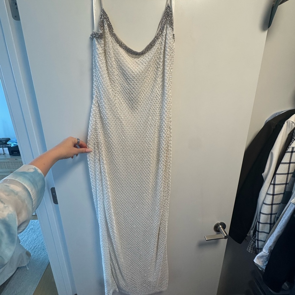 Mac Duggal White and Silver Women's Dress - Picture 1 of 5